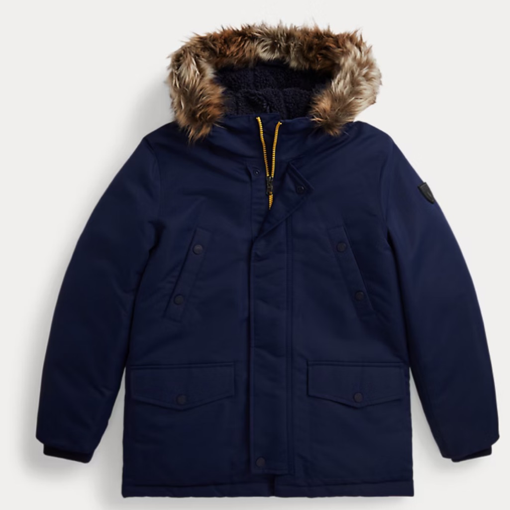 Polo By Ralph Lauren Faux-Fur-Trim Down Parka Navy Blue Jacket Size Xl(18-20)